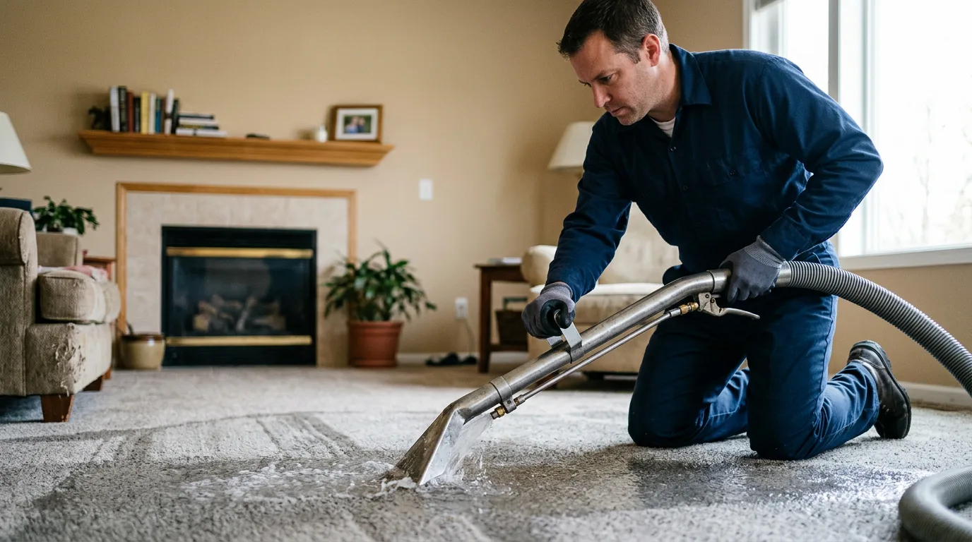 Water damage restoration technician working near Marstons Mills, MA